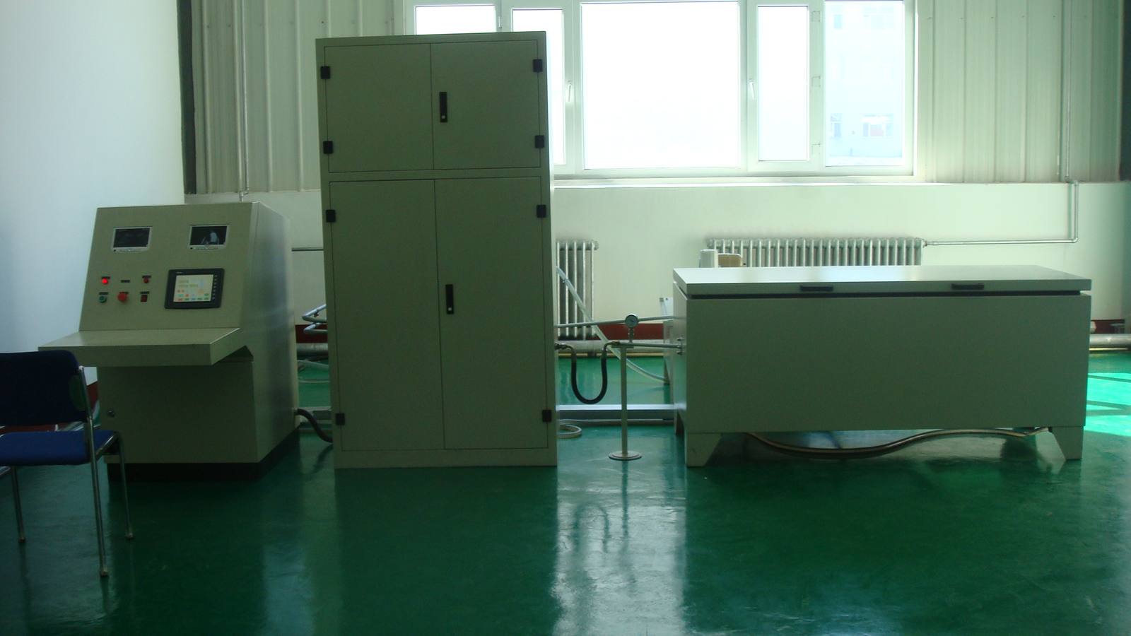 Hydrostatic pressure test equipment inside the factory test area.